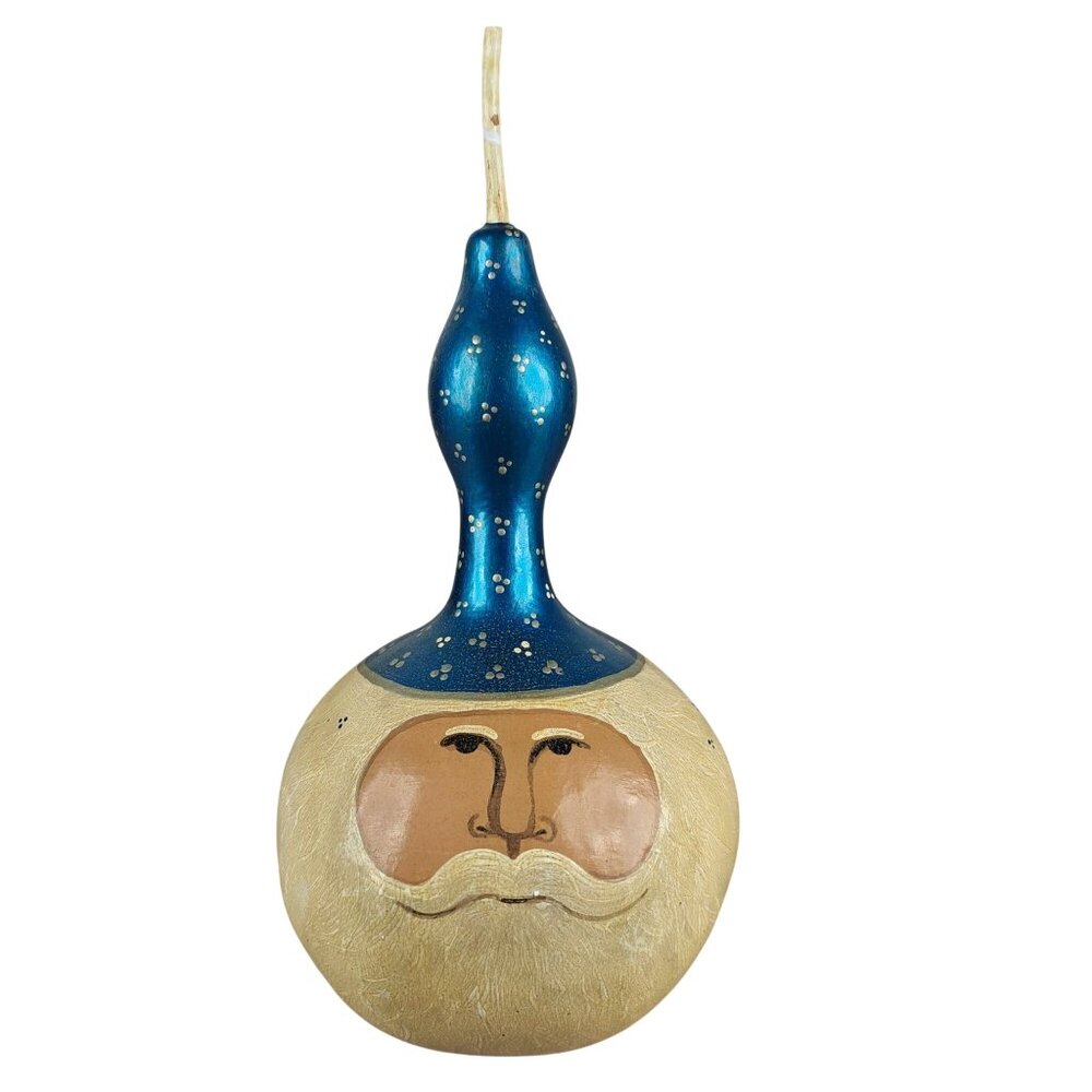 Vintage Hand-Painted Santa Claus Gourd Ornament Artist Signed